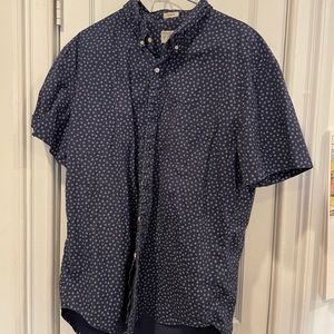 J. Crew Secret Wash Stretch Blue Patterned Short Sleeve Button Shirt XL